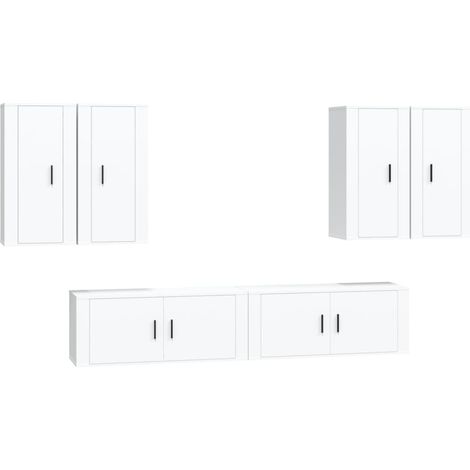 Conjunto de muebles mueble aparador TV televisión salón dormitorio salón 6 piezas madera de ingeniería blanco 020025006
