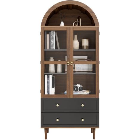 Commode-éviers avec étagères réglables en verre cintré – Meuble de rangement rétro moderne, buffet haut de gamme pour salon ou salle à manger