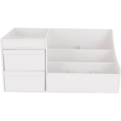 Trousse de maquillage professionnelle blanc - Boîte de rangement cosmétique avec tiroir, organiseur de beauté pour bureau (1/5)
