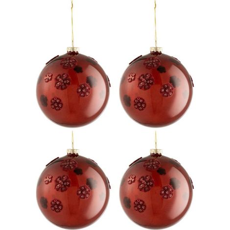 Lot de 4 Boules de Noël "Fleurs Verre" 12cm Marron