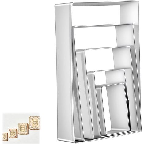 5 Rectangle Cookie Cutters Set 5 Sizes Stainless Steel Silver Cookie Cutter for Cake Biscuit Pastry Fondant Baking