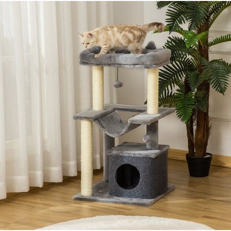 Albero per gatti 90 cm con amaca, cuccia, piattaforme e sisal, grigio OKMYHOME (1/5)