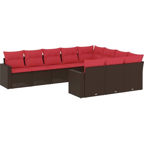 vidaXL Set Divani da Giardino 10pz con Cuscini in Polyrattan Marrone (1/5)