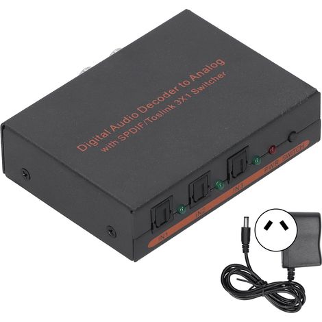 Décodeur audio numérique 3x1 fibre optique vers SPDIF/AV/RCA, convertisseur optique, prise AU 100-240V (1/5)