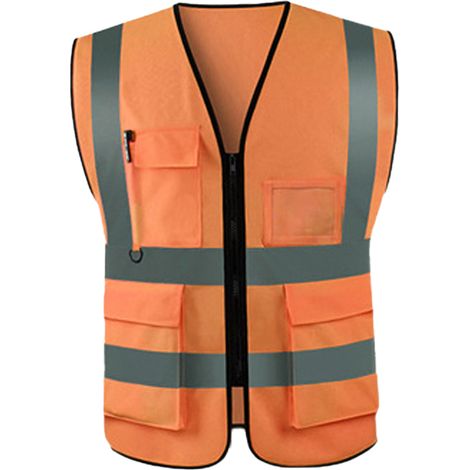Gilet de sécurité réfléchissant haute visibilité, couleur néon vive haute visibilité avec 4 bandes réfléchissantes et poches (1/5)