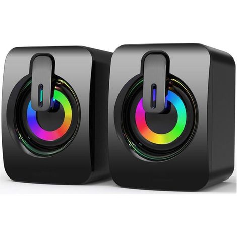 Haut-parleurs stéréo Soundbox pour ordinateur PC, câble USB, prise jack 3,5 mm et éclairage RGB pour ordinateur de bureau et portable.