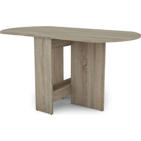 Table de salle à manger pliante, table de cuisine ronde avec ailes pliantes, chêne Sonoma sable, 150 x 75 x 80 cm (1/5)