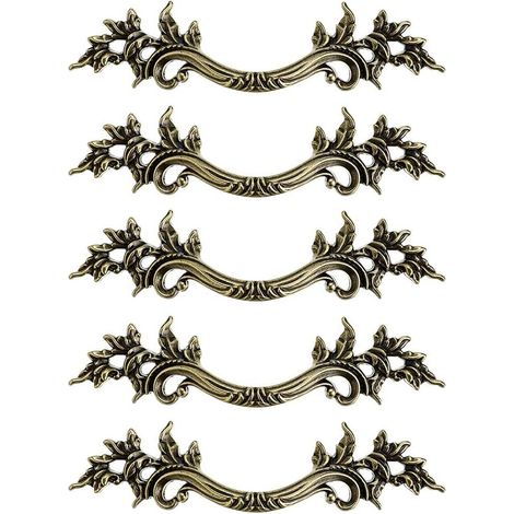 Juego de 5 tiradores de muebles de estilo europeo vintage, tiradores decorativos antiguos para cajones de cómoda, tiradores retro para armarios (bronce antiguo), aleación de zinc, distancia entre cent (1/5)