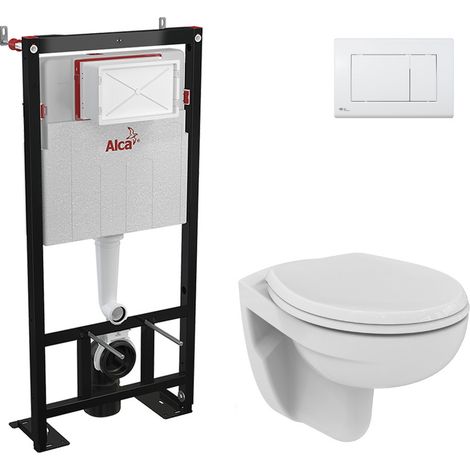 Alca Pack WC Vorwandelement + Porcher-WC spülrandlos + Astor-Sitz + Weiße Platte (AlcaPorcher-M270-DE) (1/5)