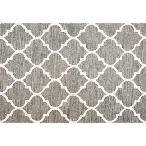 Alfombra de lana gris 140 x 200 cm patrón de trébol oriental marroquí hecha a mano Yalova (1/5)
