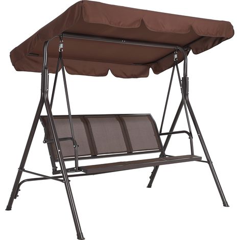 Balancelle 3 places extra-large avec toile ajustable, 227 kg – Assise épaisse – Anti-UV et imperméable, marron (1/5)