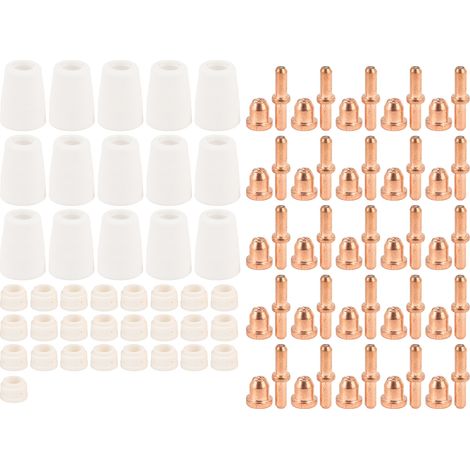 90 Pcs Plasma Cutter Cutting Torch Consumables Electrode Nozzles Cups Kit Porcelain and Copper
