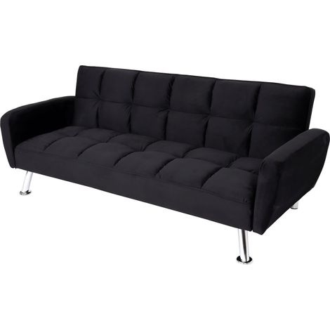 Sofa HHG-552, Couch Schlafsofa Gästebett Bettsofa Klappsofa, Nosagfederung Schlaffunktion 203cm Samt schwarz