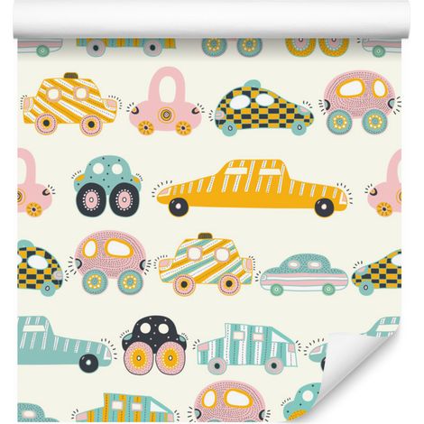 Papier peint Voitures colorées style dessin animé pour salon et chambre 50x1000 (1/5)