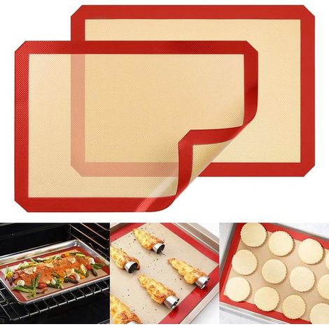 Extra große, wiederverwendbare Silikon-Backmatte, antihaftbeschichtet, lebensmittelecht, für Kekse, Macarons und Brot, rot, 42 x 29,5 cm (1/5)