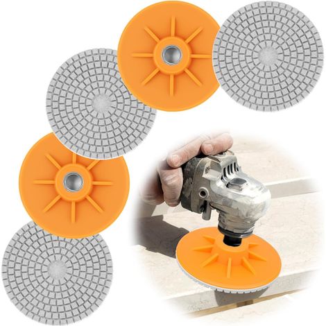 5 Stück Diamant Schleifscheibe Polierset 100mm Diamant Schleifpad mit M14-Gewinde Kunststoff-Stützteller, Trocken/Nass Fliesen Schleifen Rund für Granit Beton Fliesen Stein Schleifen (1/5)