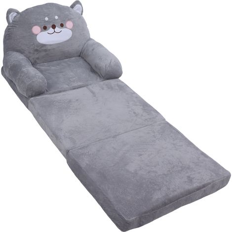 Canapé enfant pliable en forme de chien gris, avec large poignée, doux et respirant, idéal pour la lecture et la détente dans la chambre à coucher, 3 niveaux (1/5)