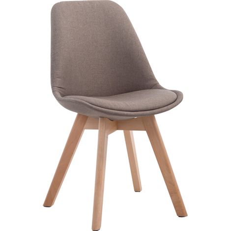 Chaise de salle à manger x1 design scandinave en tissu taupe et piètement à 4 pieds en bois clair 100003277 (1/5)