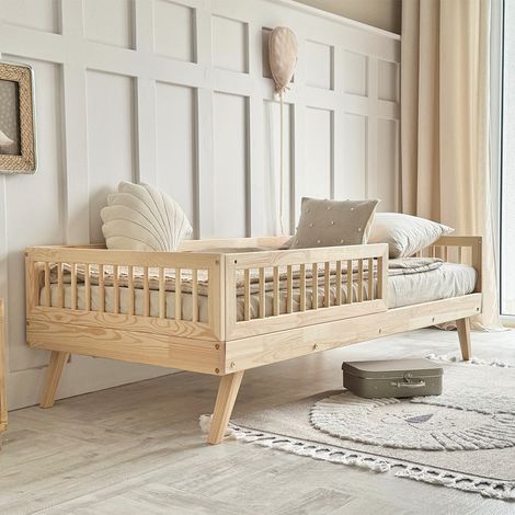 Letto 90x190 con sponda e rete a doghe incluse gambe 20 cm Maylis Bois (1/5)