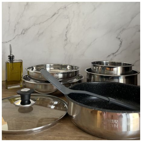 AM0025 : Batterie de Cuisine 10 Pièces Arthur Martin Poêles et Casseroles en Inox avec Accessoires, Tous Feux Dont Induction (1/5)