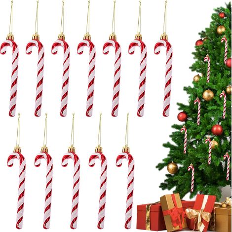 Breloques pour sapin de Noël petites décorations, rouge à paillettes de 13 cm, lot de 12 (en forme de canne à sucre) (1/5)