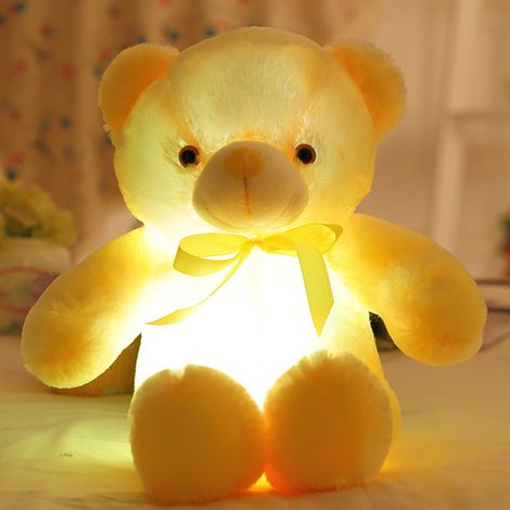 Ours En Peluche Lumineux - Changement De Couleur Automatique - Veilleuse Apaisante Pour Enfant - 30 x 25 x 10 cm - Jaune - 1 Pièce