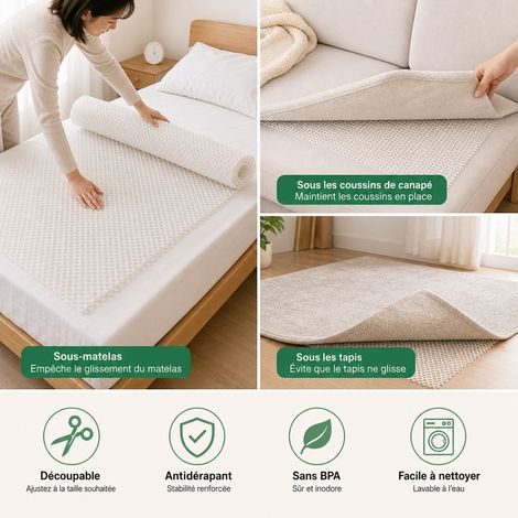 Tapis Anti-derapant 120 x 200 cm PVC - Filet de Fixation pour Lit Canape Tatami (1/4)