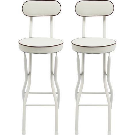 Tabourets de bar pliants, lot de 2 chaises hautes blanc en métal, avec assise et dossier rembourrés, pour cuisine et bar – Hauteur 65 cm, gain de place (1/5)