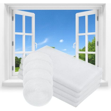(Blanc)Moustiquaire Fenêtre Enroulable, 4Pcs 130 x 150cm DIY Filet Moustiquaire AutoAdhésif Découpable, avec 4 Rouleaux Crochet Crochet Ruban Adhésif, Moustiquaire Porte AntiInsectes (1/5)