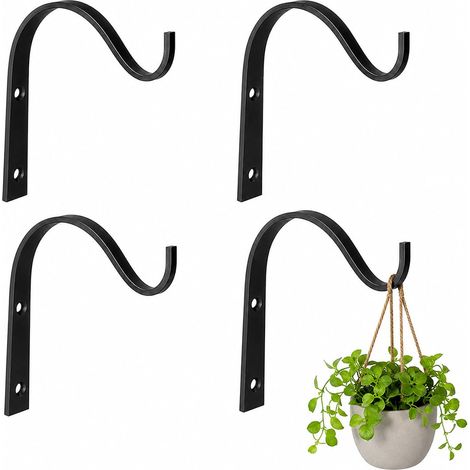 4 Pcs Suspension Mural Crochet Plante Métal, Patère Murale Noire Cintrée pour Jardin Intérieur Extérieur Panier Fleur (1/5)