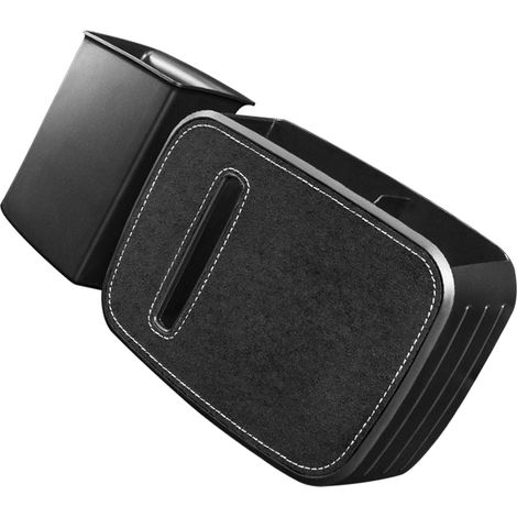 Poubelle de voiture amovible, suspendue derrière le dossier du siège auto, boîte de collecte des déchets de voiture, gris carbone (daim). (1/5)