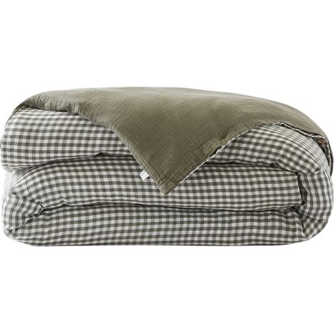 Housse de couette gaze de coton reversible Vickie 140 x 200 cm romarin (1/2)