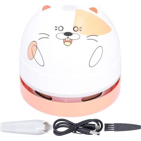Cute Animal Design Desktop Vacuum Cleaner, Mini USB Charging Tabletop Dust Sweeper with 360° Rotating Wireless Keyboard for Home Office (Hamster) (1/5)