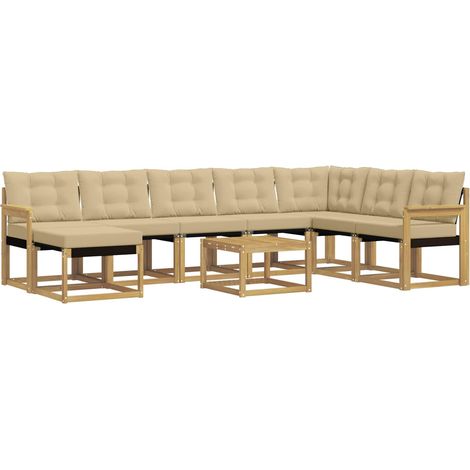 Conjunto de sofás de exterior con cojín 9 pcs y Beige vidaXL