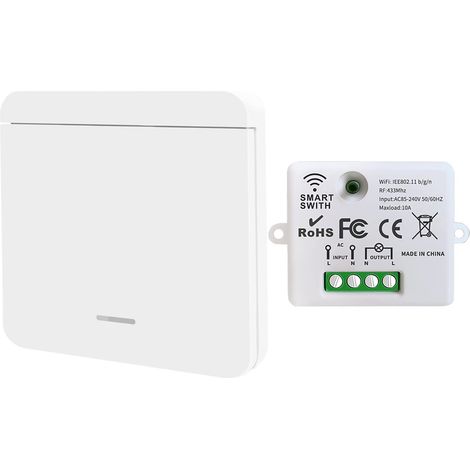 Mini commutateur WiFi sans fil récepteur de télécommande RF 2500W 10A avec 1 interrupteur mural sans fil contrôle intelligent par l'application compatible avec Alexa/Google Home (1/5)