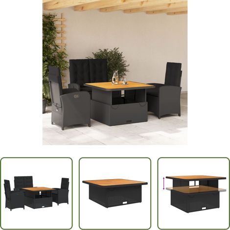 vidaXL Relaxsessel - 4-tlg. Garten-Essgruppe mit Kissen Schwarz Poly Rattan (1/5)