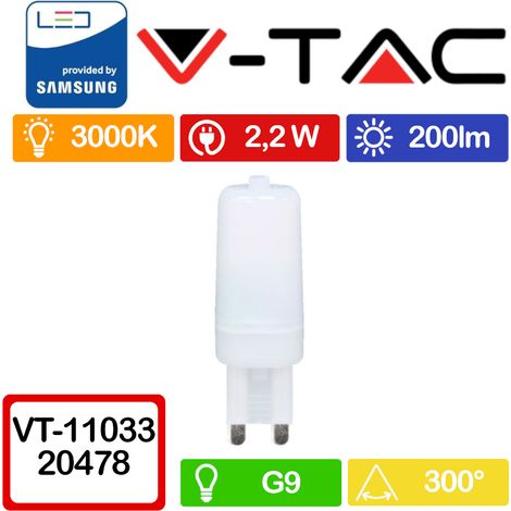 V-TAC VT-11033 LAMPADINA LED G9 2.2W TUBOLARE SPOTLIGHT SMD CHIP SAMSUNG - SKU 20478 / 20479 Bianco Caldo