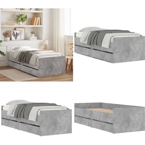 Bettgestell mit Schubladen Betongrau 90x200 cm - Bettesrahmen - Holzbett - Doppelbett - Bettkasten - Schrankbett - Home & Living (1/5)