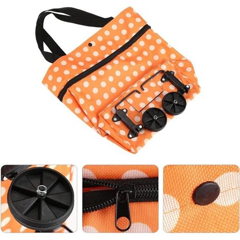 Caddie Poussette de Marché Sac de Courses à Roulettes Tissu Oxford Pliable Léger Double Usage Chariots Orange Cadeau de Mère pour Faire Les Courses (1/5)