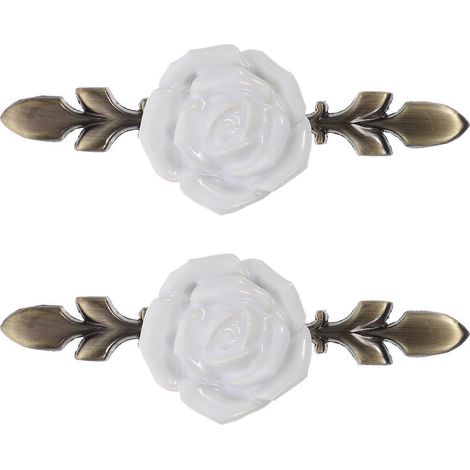 Lot de 2 poignées de meuble vintage en céramique, style rose, à un seul trou, pour armoire (bronze, blanc)-11.80X4.00X3.70CM-White