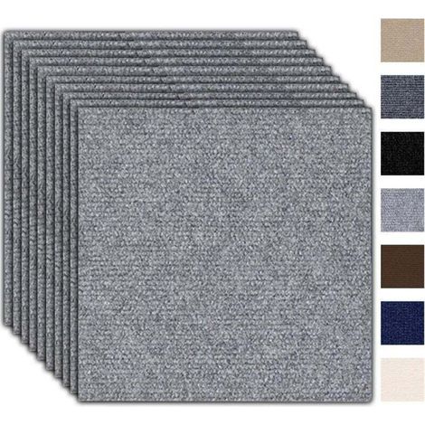 Set mit 10 selbstklebenden Teppichfliesen (30 x 30 cm) – Teppiche mit Rückseite, selbstklebend und teppichähnlich, strapazierfähiger Bodenbelag für Wohnungen, Büros und Geschäfte, hellgrau (1/5)
