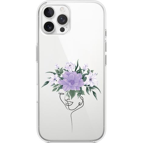 Custodia per iPhone 12 Pro Max, trasparente, flessibile in silicone, donna con fiori (1/5)