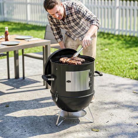 Fumoir 3 en 1 avec 3 Grilles de Cuisson, Thermomètre Intégré, Ventilation Réglable, 62,5x47,5x91cm, Noir