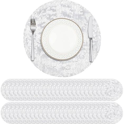 30 sets de table ronds en feuille d'argent et maille scintillante, parfaits pour les repas, les mariages, les fêtes et la décoration. 33 cm x 33 cm (1/5)