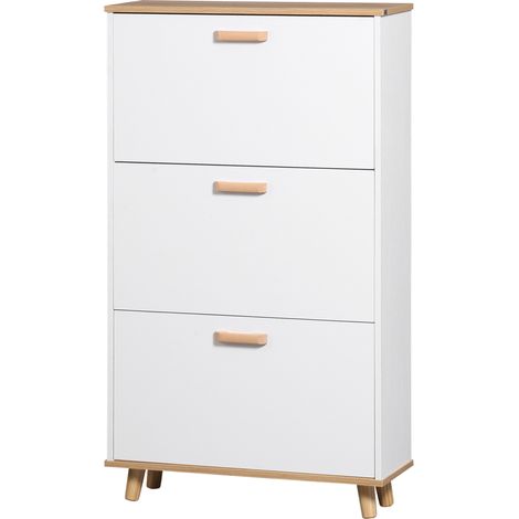 Meuble à chaussures style scandinave 3 abattants 70 x 23,5 x 122 cm blanc (1/5)