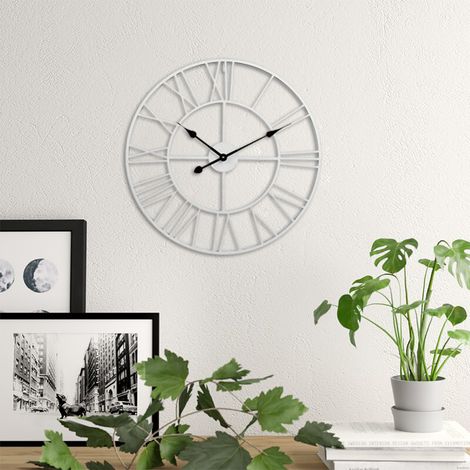 Roman Numerals Metal Skeleton Wall Clock, White (1/5)