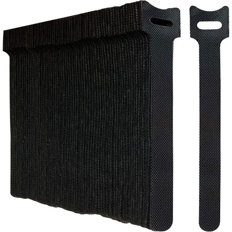 100 Stück schwarze Kabelbinder, wiederverwendbar, kratzfestes Kabelklemmband mit Klettverschluss für die Organisation des Kabelmanagements