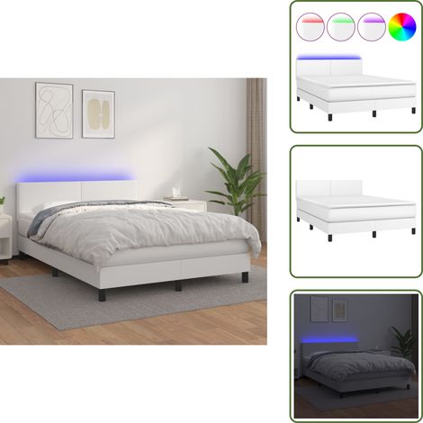 Sommier à lattes de lit avec matelas et LED Blanc 140x200 cm - Lit Plateforme - Lit Design - Lit Moderne - Lit Capitonné - Lit Avec Rangement