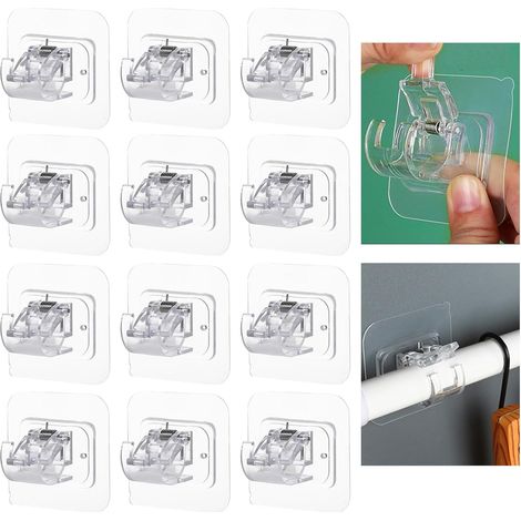 Support de tringle à rideau, sans perforation, autocollant, support de tringle sans perçage, transparent (12 pièces) (1/4)