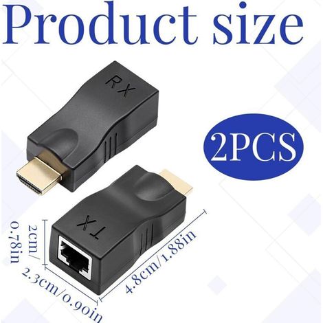 Adattatore Bardusch da RJ45 a HDMI, confezione da 2, convertitore di rete HDMI, convertitore da HD a Ethernet, distanza di applicazione fino a 30 m, non supporta il protocollo HDCP, per hotel, fornisc (1/4)